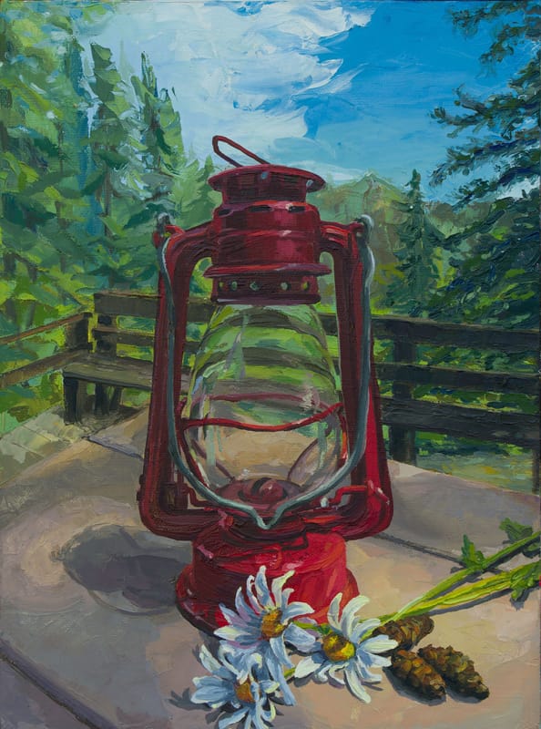 Cabin Deck & Antique Railroad Lantern