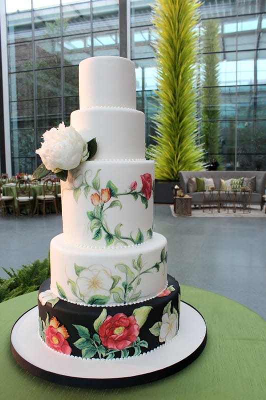 Hand painted wedding cake delivered to MFA Boston