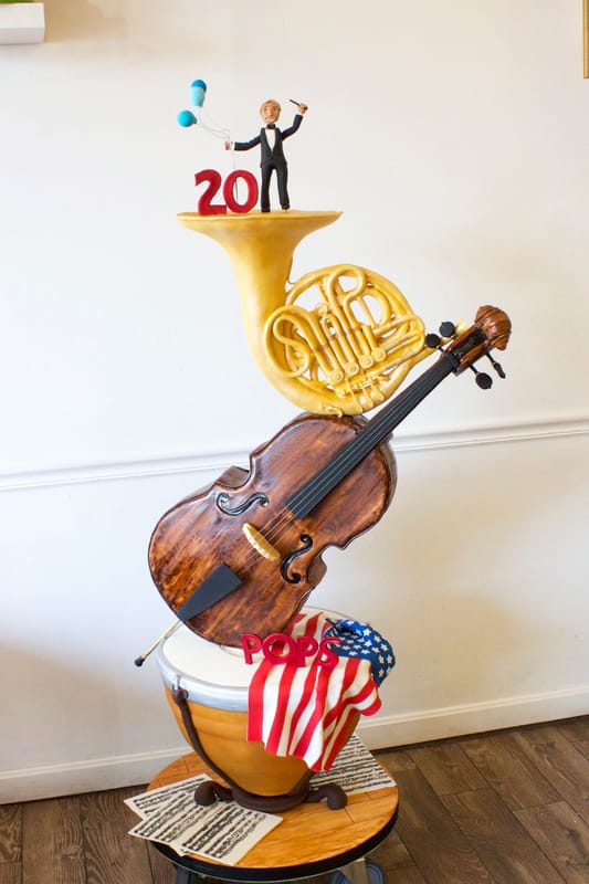 5 foot tall sculpted instruments cake for the Boston Pops