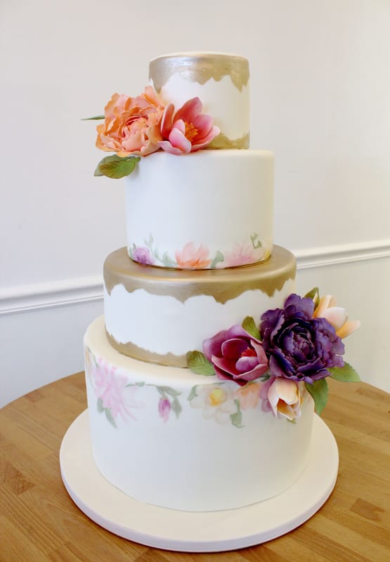 Hand painted cake with handmade sugar flowers