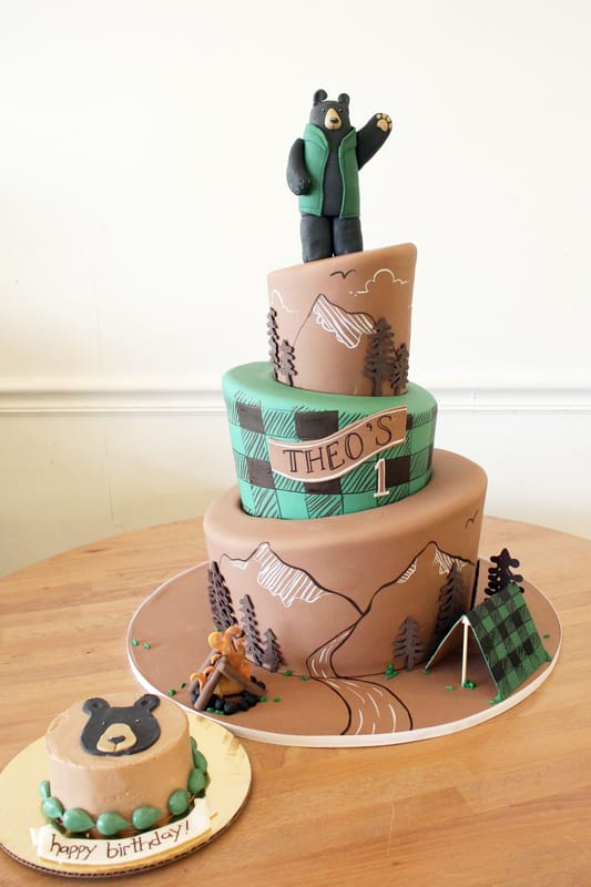 Topsy turvy cake based on 1st birthday invite