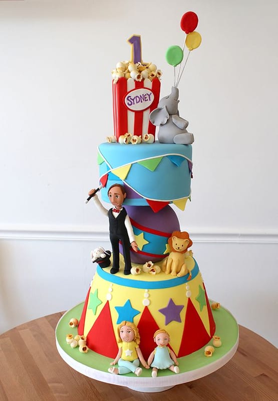 Sculpted circus themed birthday cake