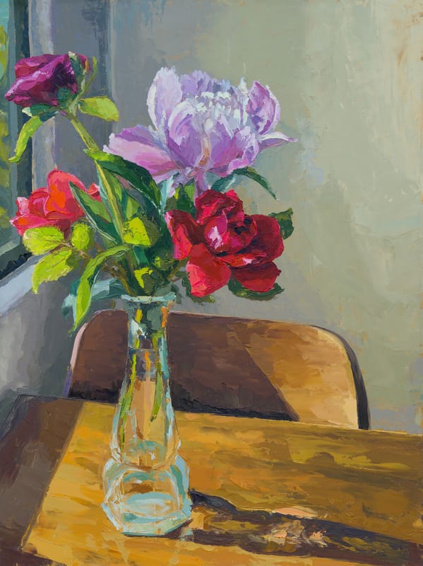 Garden Roses & Peonies in Afternoon Sun
